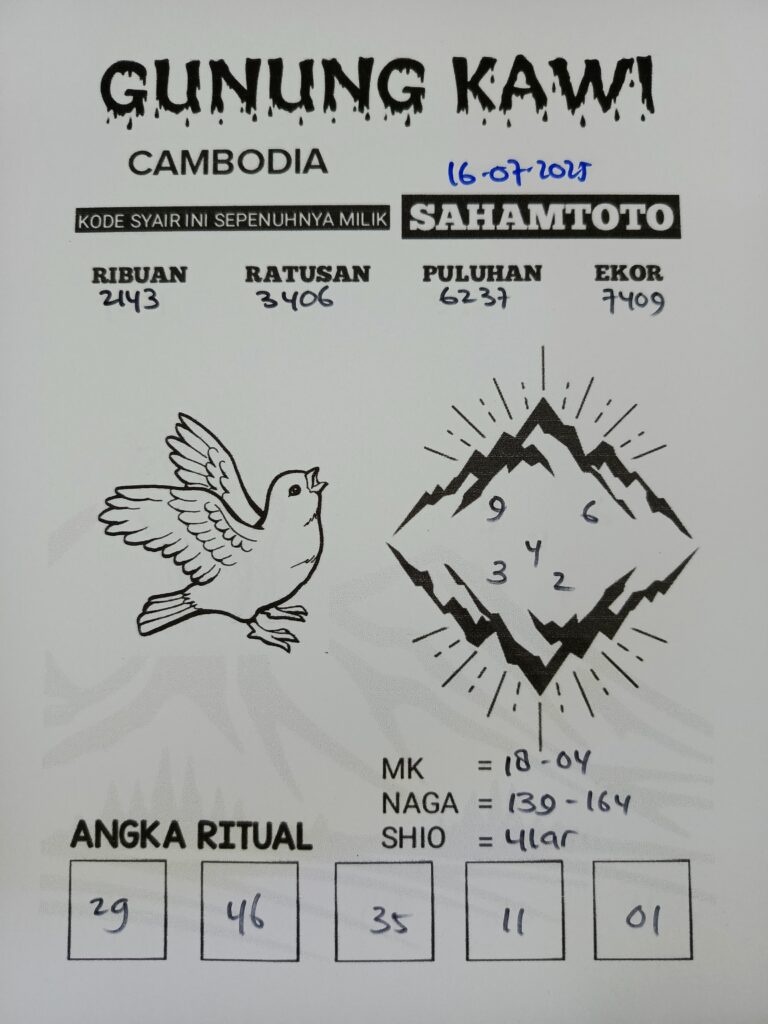 Syair Gunung Kawi Hongkong lotto Hari ini Rabu 16 Juli 2025