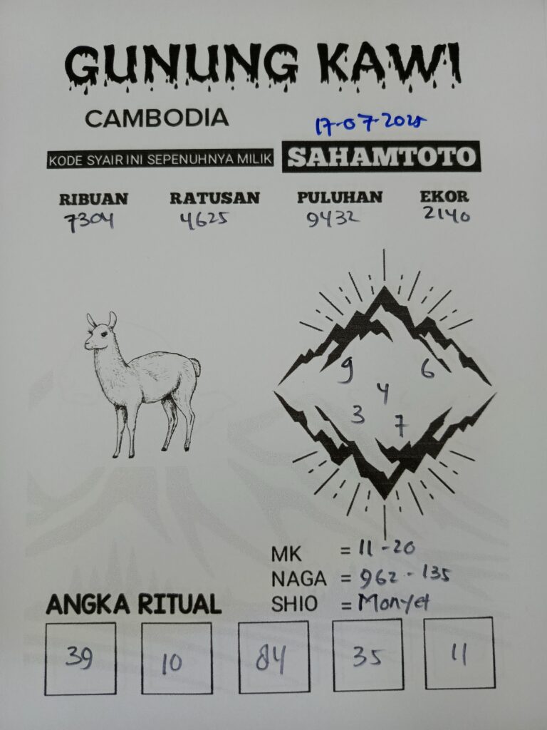 Syair Gunung Kawi Hongkong lotto Hari ini Kamis 17 Juli 2025