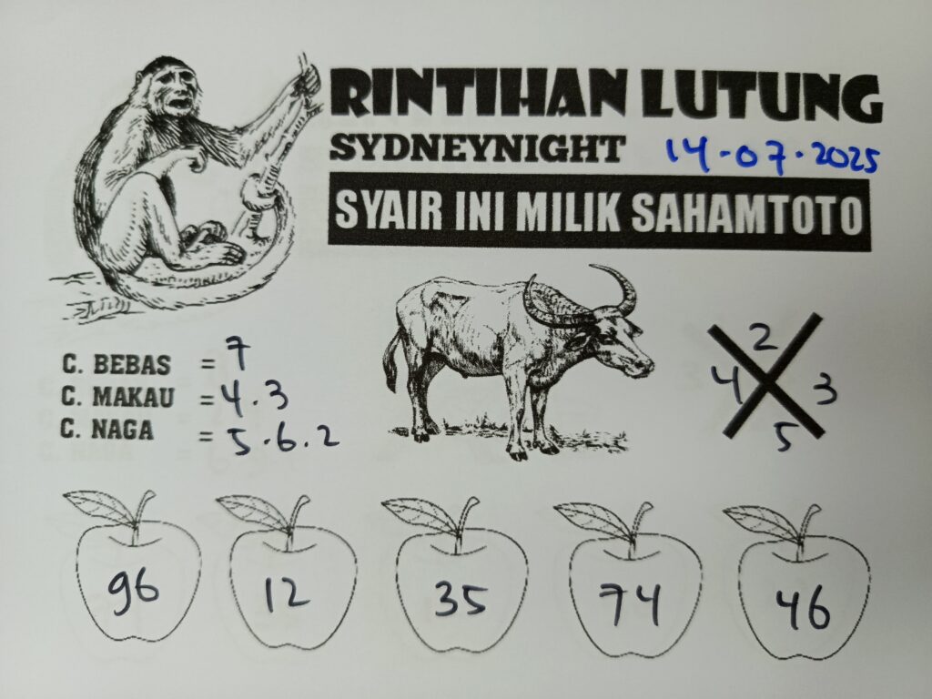 Syair Rintihan Lutung Sydney Night Hari ini Senin 14 Juli 2025