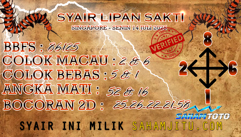 Syair Lipan Sakti Singapore pools Hari ini Senin 14 Juni 2025