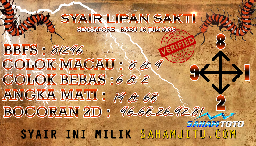 Syair Lipan Sakti Singapore pools Hari ini Rabu 16 Juni 2025