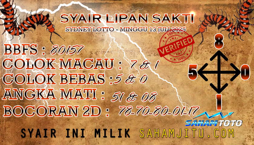 Syair Lipan Sakti Sydney lotto Hari ini Minggu 13 Juli 2025