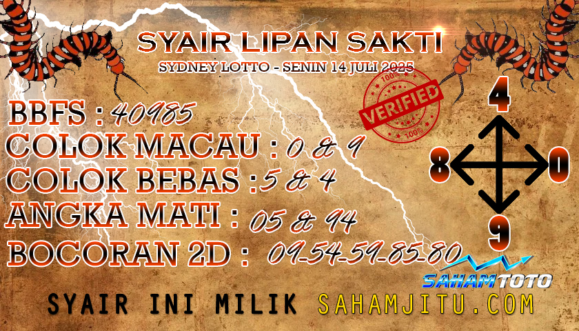 Syair Lipan Sakti Sydney lotto Hari ini Senin 14 Juli 2025