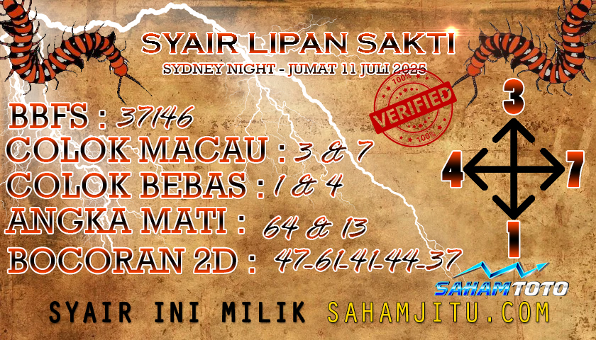 Syair Lipan Sakti Sydney Night Hari ini Jumat 11 Juli 2025