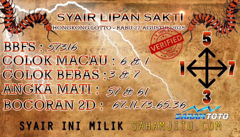 Syair Lipan Sakti Hongkong Lotto Hari ini Rabu 27 Agustus 2025