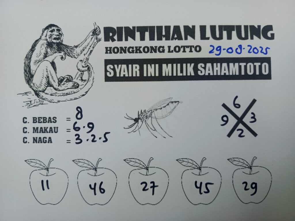 Syair Rintihan Lutung Hongkong Lotto Hari ini Jumat 29 Agustus 2025