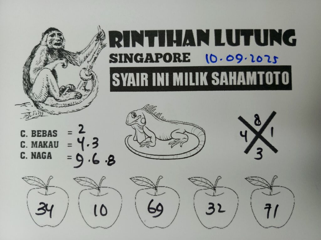 Syair Rintihan Lutung Singapore Pools Hari ini Rabu 10 September 2025