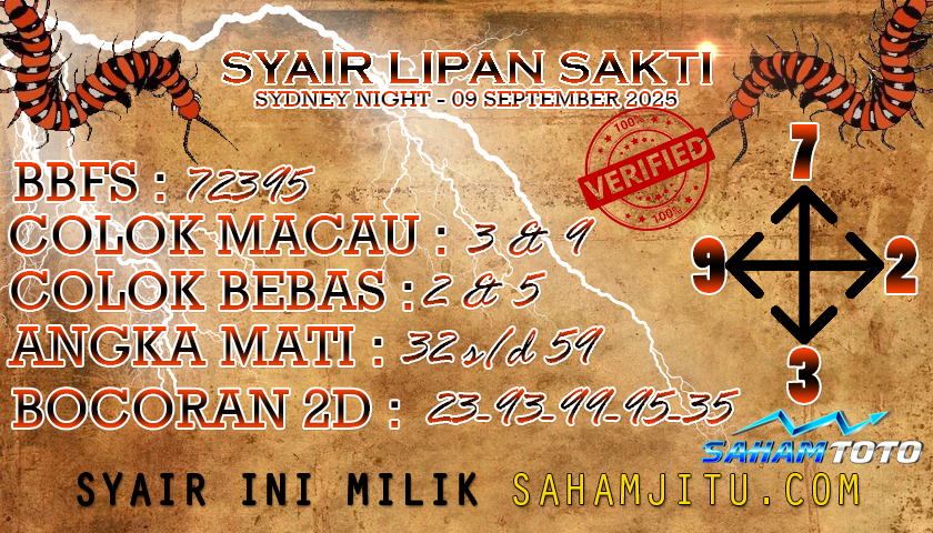 Syair Lipan Sakti sydney night Hari ini Selasa 09 september 2025