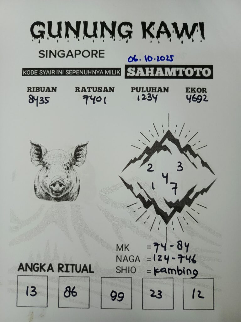 Syair Gunung Kawi SINGAPORE Pools Hari ini Senin 06 Oktober 2025
