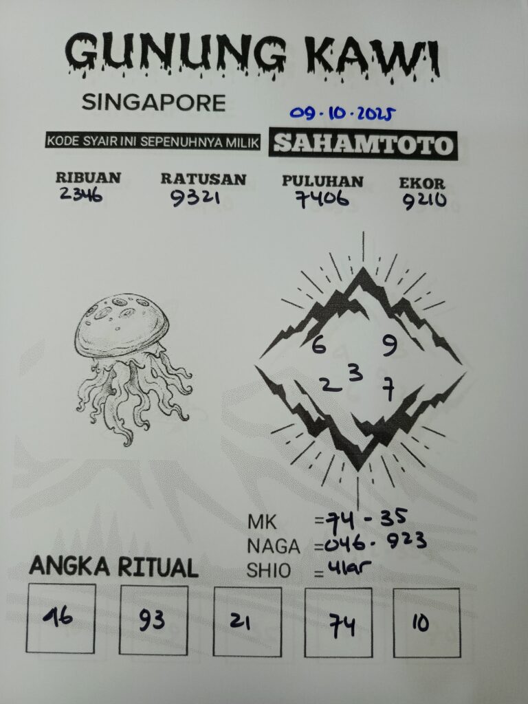 Syair Gunung Kawi SINGAPORE Pools Hari ini Kamis 09 Oktober 2025