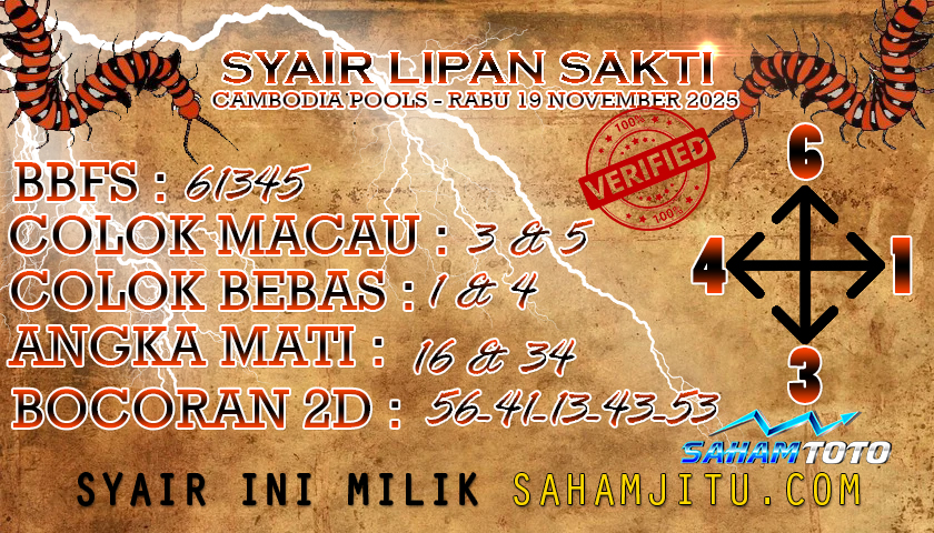Syair lipan sakti CAMBODIA pools Hari ini Rabu 19 november 2025