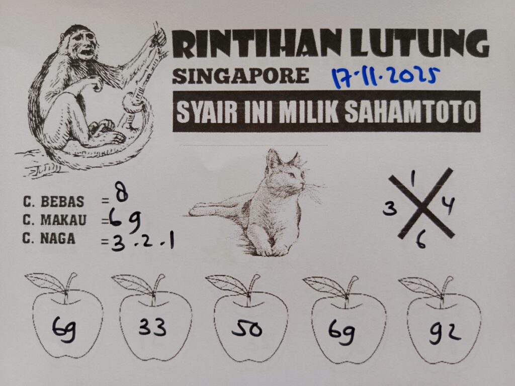 Syair Rintihan Lutung Singapore Pools Hari ini Senin 17 November 2025