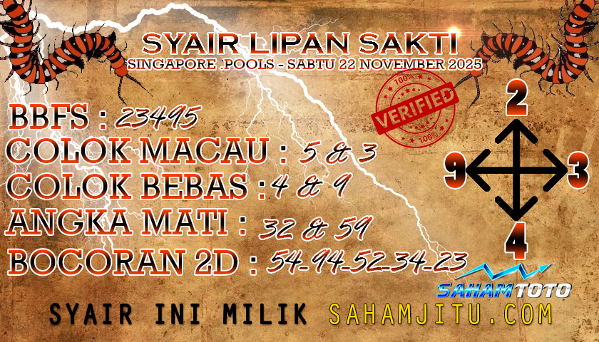 Syair Lipan Sakti Singapore Pools Hari ini Sabtu 22 November 2025