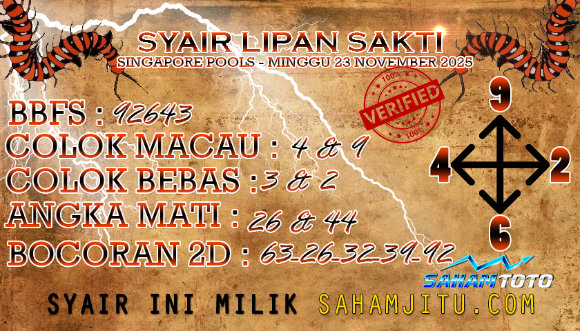 Syair Lipan Sakti Singapore Pools Hari ini Minggu 23 November 2025