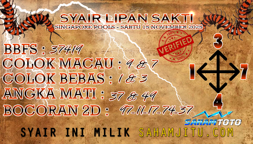 Syair Lipan Sakti Singapore Pools Hari ini Sabtu 15 November 2025