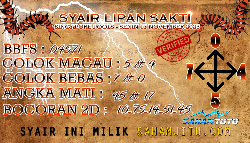 Syair Lipan Sakti Singapore Pools Hari ini Senin 17 November 2025