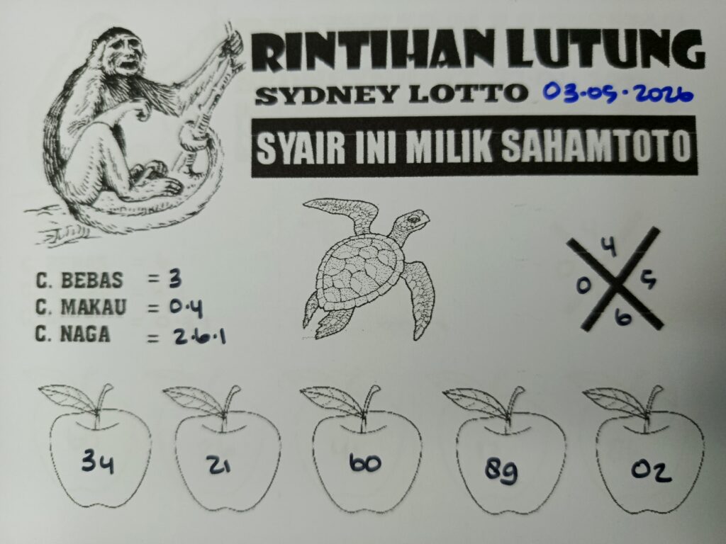 Syair Rintihan Lutung SYDNEY LOTTO Hari ini Minggu,03 Mei 2026