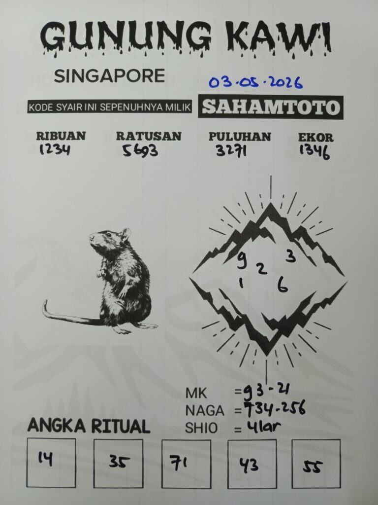 Syair Gunung Kawi SINGAPORE POOLS Hari ini Minggu,03  Mei 2026