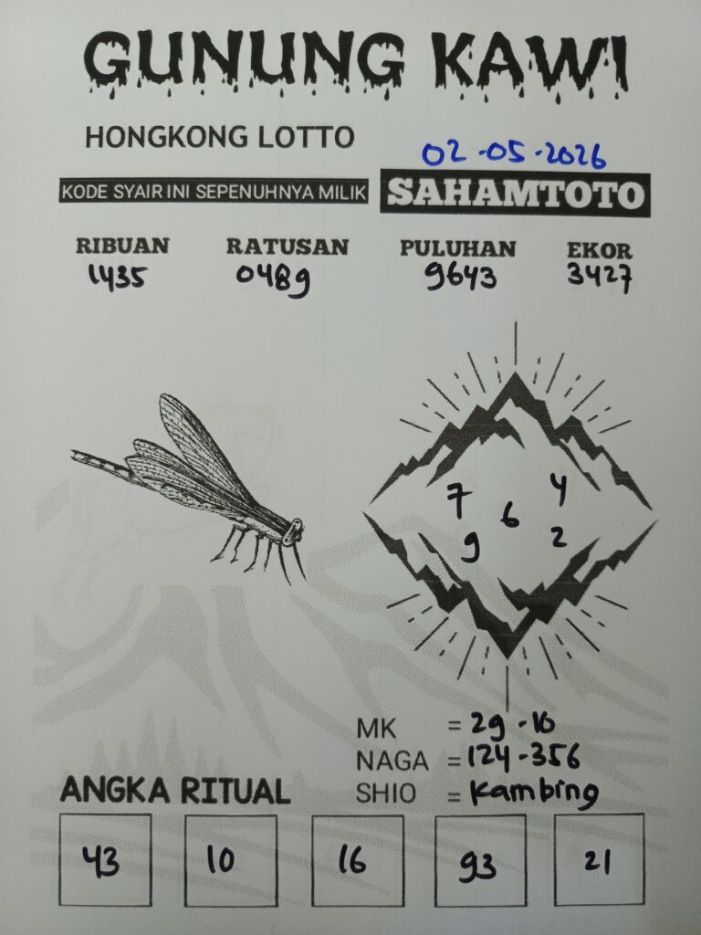 Syair Gunung Kawi HONGKONG LOTTO Hari ini Sabtu,02 Mei 2026