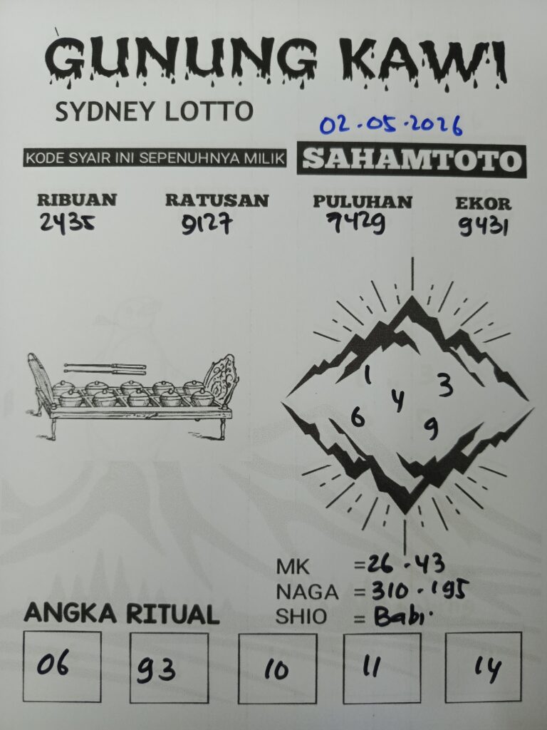 Syair Gunung Kawi SYDNEY LOTTO Hari ini Sabtu,02 Mei 2026