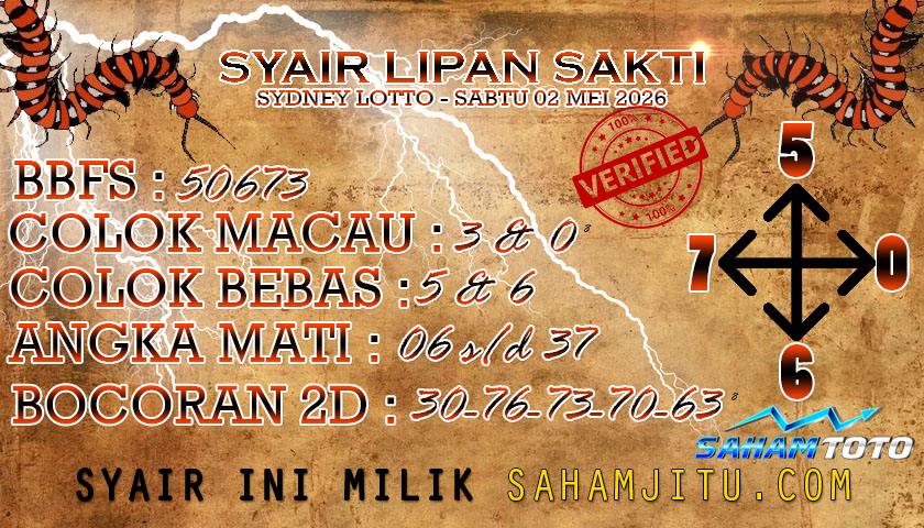 Syair lipan sakti SYDNEY LOTTO Hari ini Sabtu,02 Mei 2026