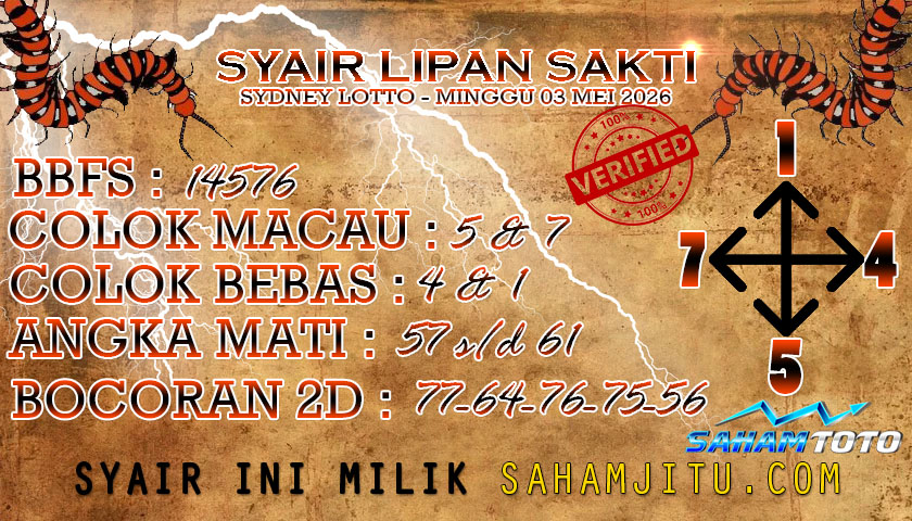 Syair lipan sakti SYDNEY LOTTO Hari ini Minggu,03 Mei 2026
