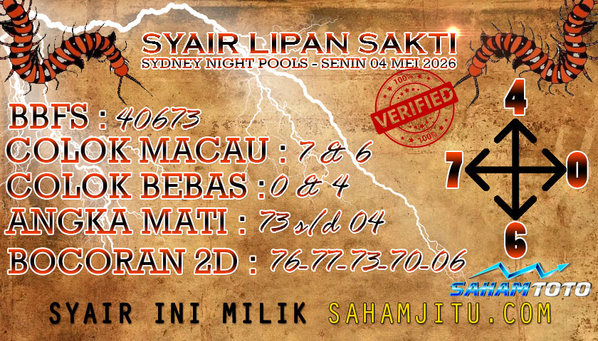 Syair lipan sakti SydneyNight Hari ini Senin ,04 Mei 2026