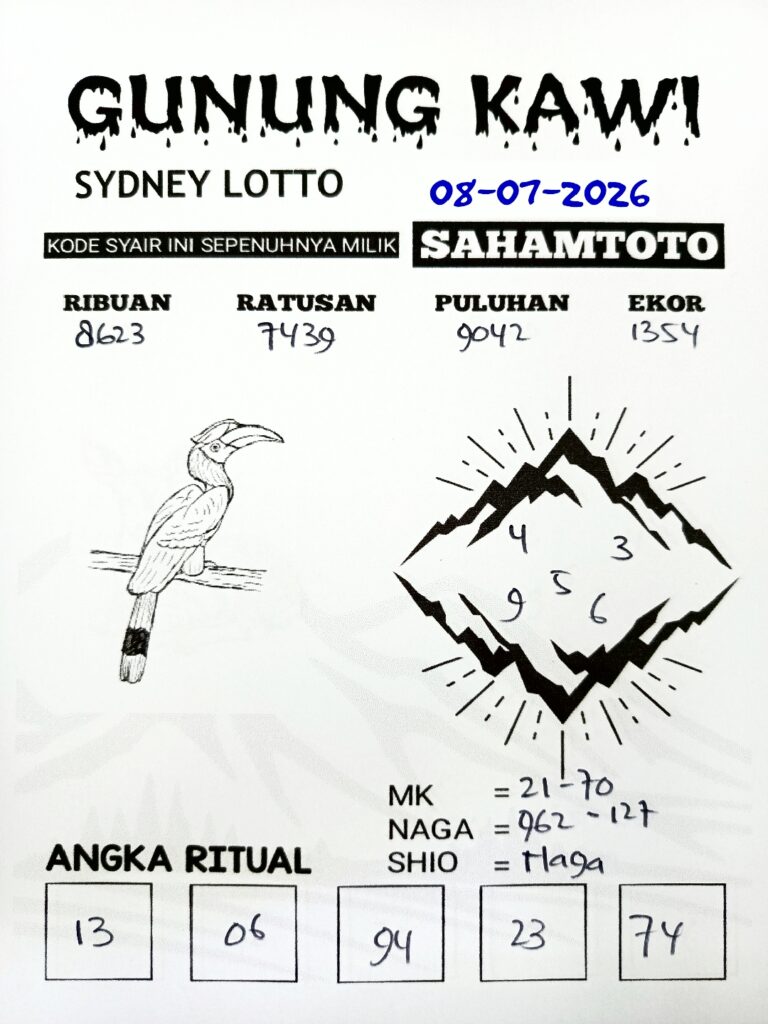 Syair Gunung Kawi SYDNEY LOTTO Hari ini Rabu, 08 Juli 2026