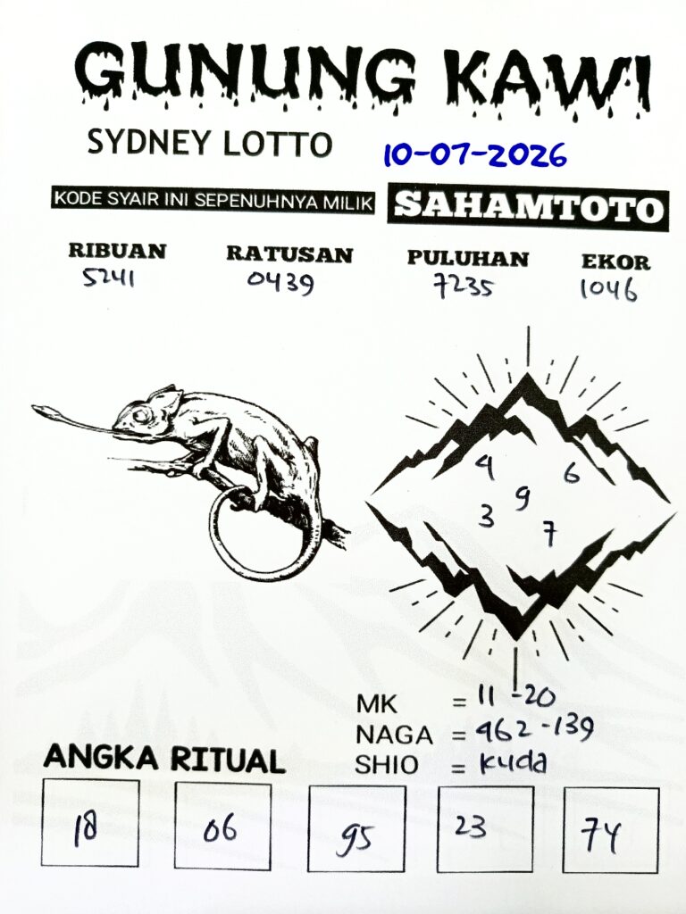 Syair Gunung Kawi SYDNEY LOTTO Hari ini Jumat ,10 Juli 2026