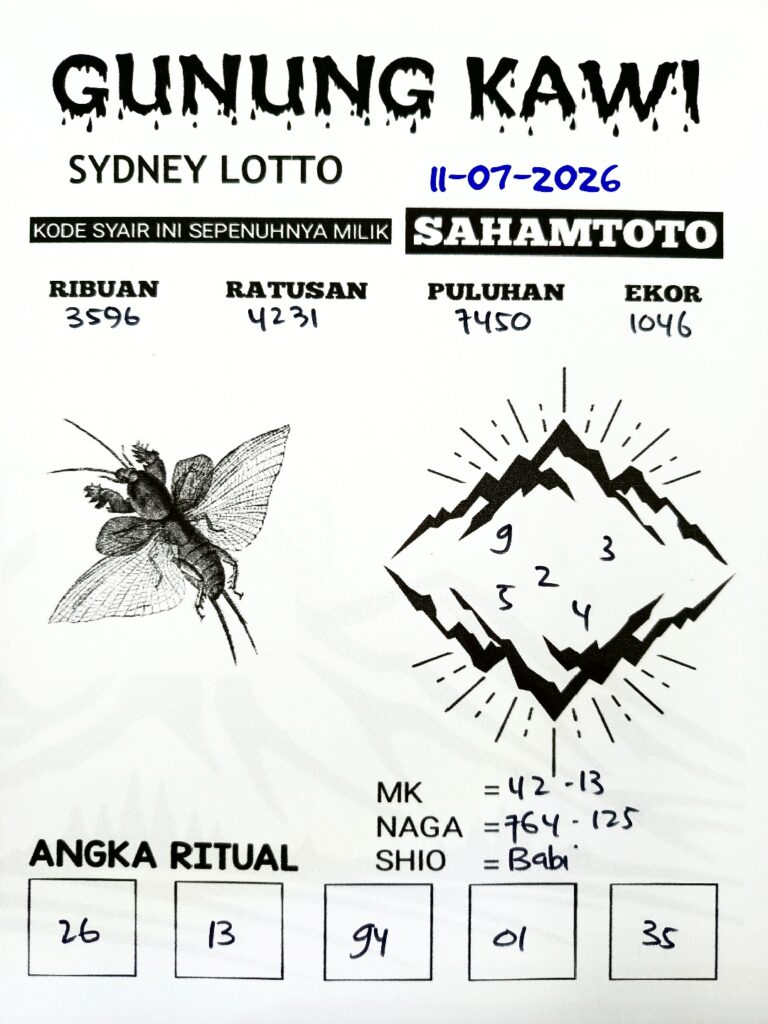 Syair Gunung Kawi SYDNEY LOTTO Hari ini Sabtu ,11 Juli 2026