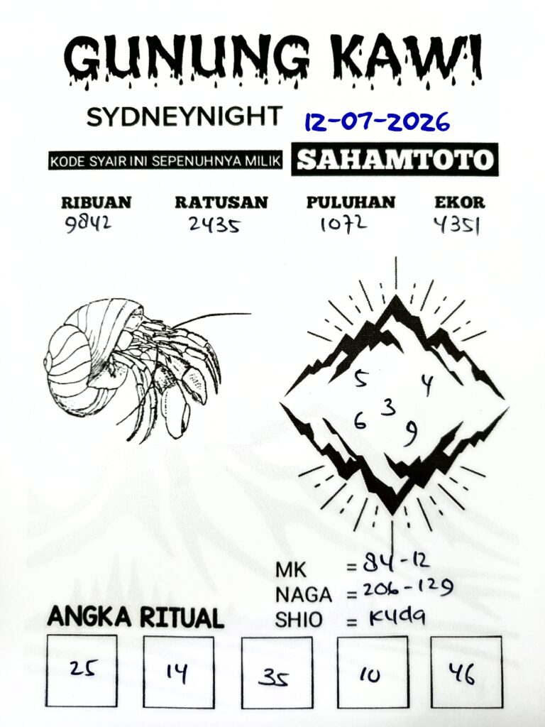 Syair Rintihan Lutung SydneyNight Hari ini Minggu ,12 Juli 2026