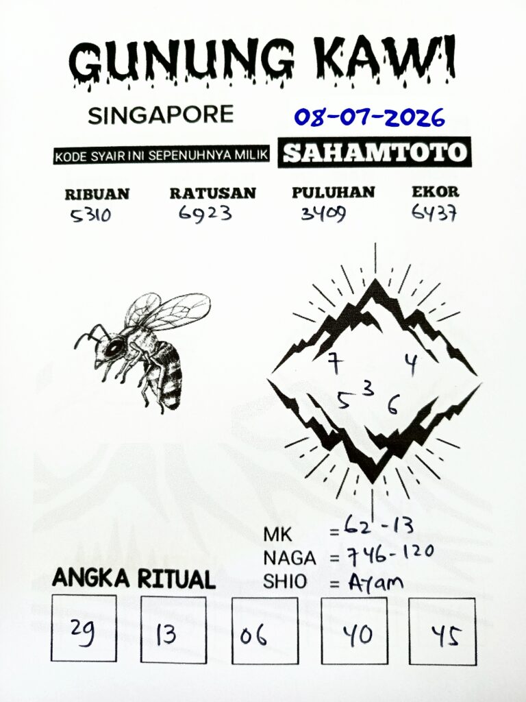 Syair Gunung Kawi SINGAPORE POOLS Hari ini Rabu, 08 Juli 2026