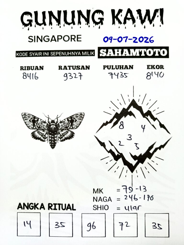 Syair Gunung Kawi SINGAPORE POOLS Hari ini Kamis ,09 Juli 2026