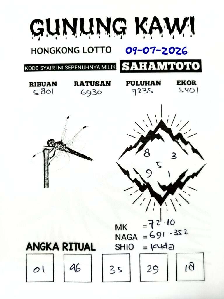Syair Gunung Kawi HONGKONG LOTTO Hari ini Kamis ,09 Juli 2026