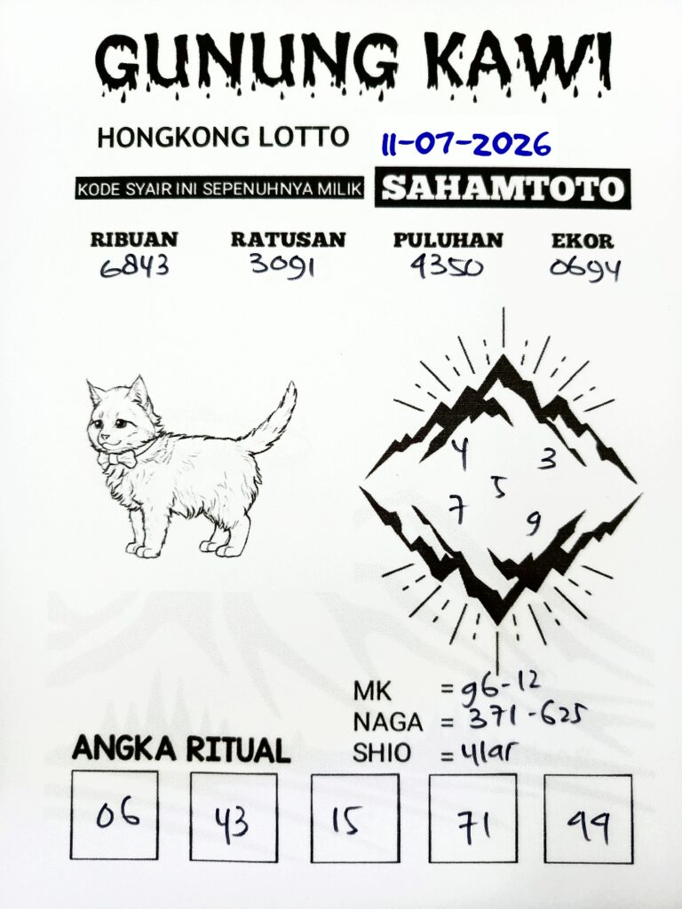 Syair Gunung Kawi HONGKONG LOTTO Hari ini Sabtu ,11 Juli 2026