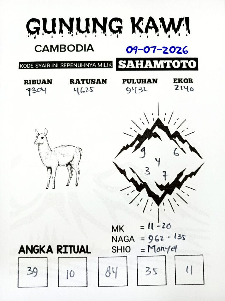 Syair Gunung Kawi CAMBODIA Pools Hari ini Kamis ,09 Juli 2026