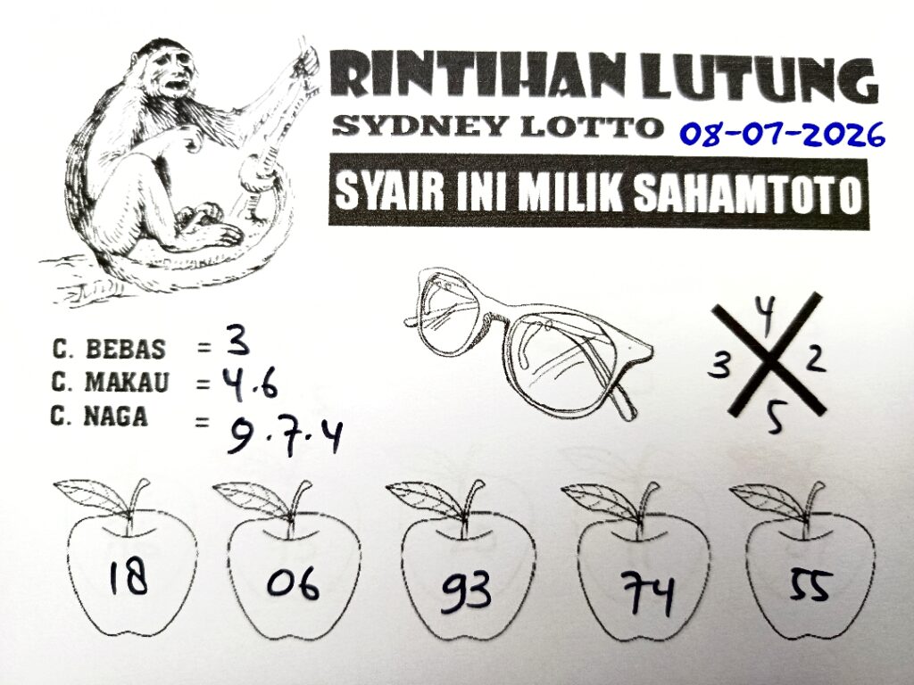 Syair Rintihan Lutung SYDNEY LOTTO Hari ini Rabu, 08 Juli 2026