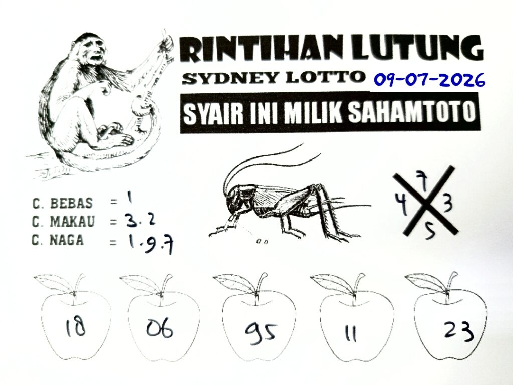 Syair Rintihan Lutung SYDNEY LOTTO Hari ini Kamis ,09 Juli 2026