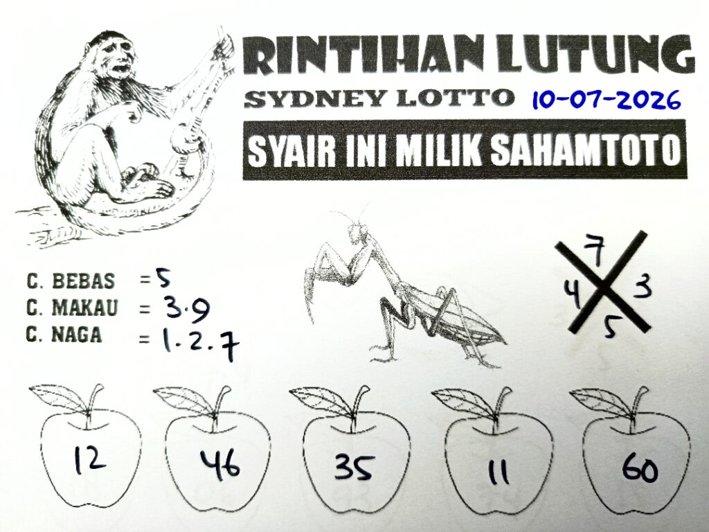 Syair Rintihan Lutung SYDNEY LOTTO Hari ini Jumat ,10 Juli 2026