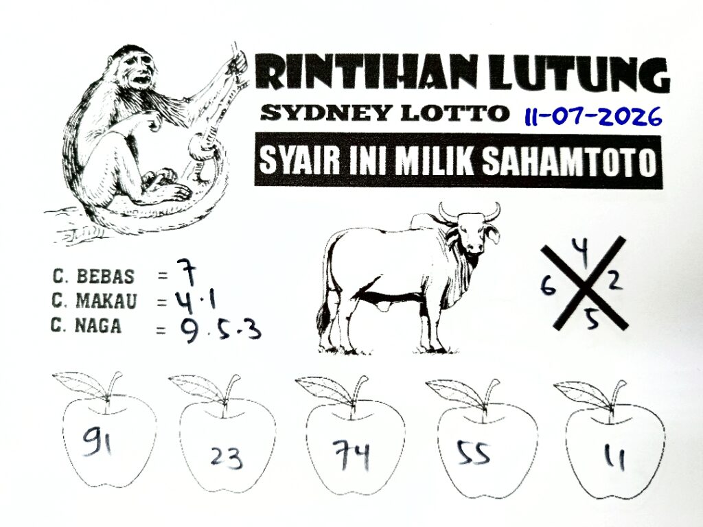 Syair Rintihan Lutung SYDNEY LOTTO Hari ini Sabtu ,11 Juli 2026