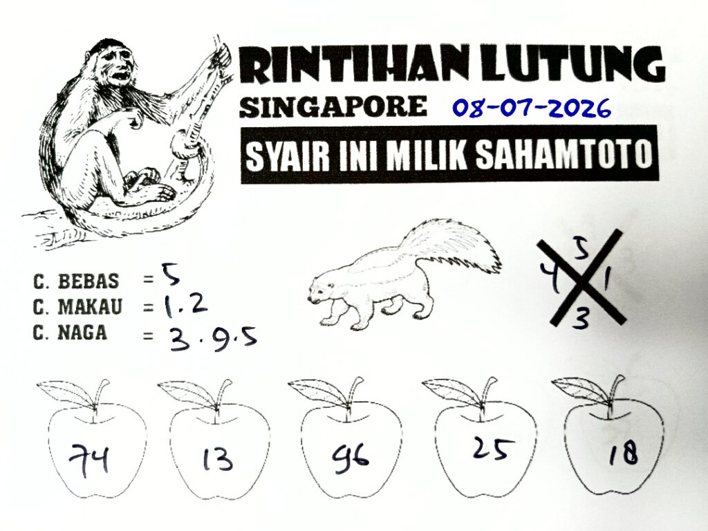Syair Rintihan Lutung SINGAPORE POOLS Hari ini Rabu, 08 Juli 2026