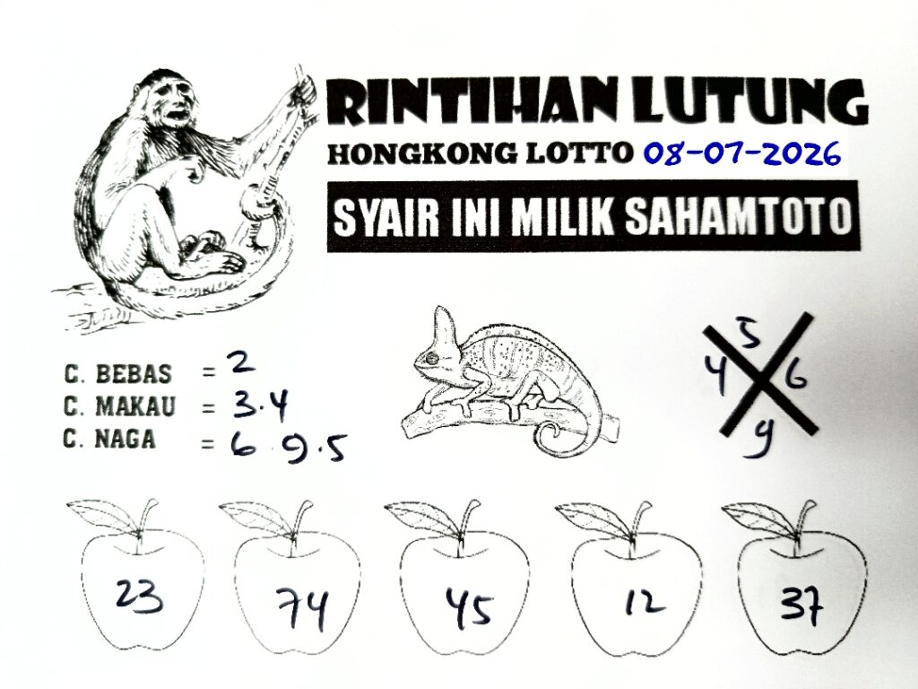 Syair Rintihan Lutung HONGKONG LOTTO Hari ini Rabu, 08 Juli 2026