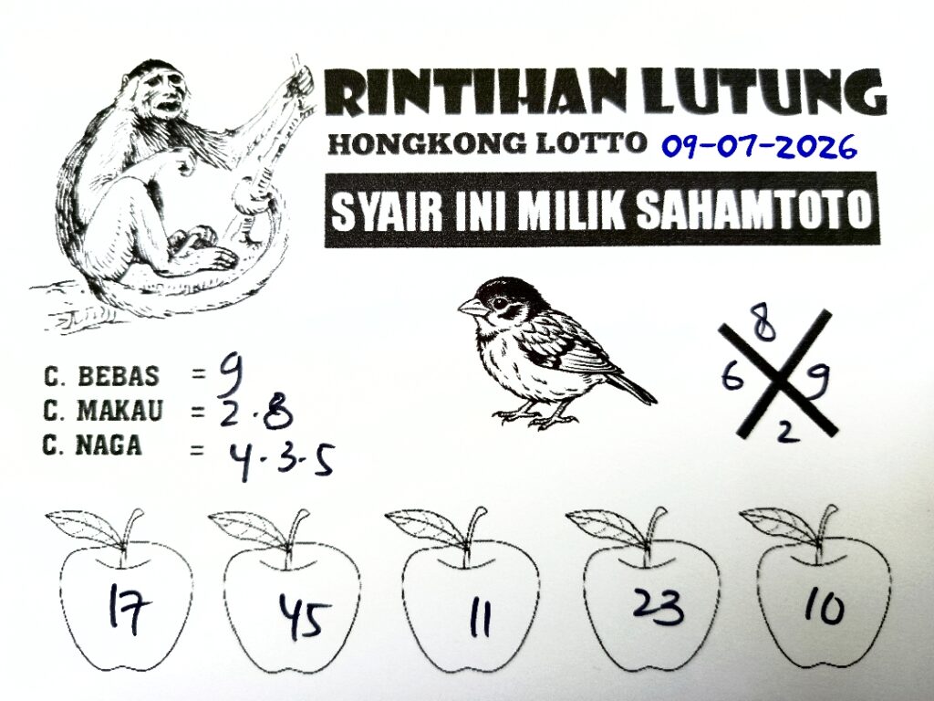 Syair Rintihan Lutung HONGKONG LOTTO Hari ini Kamis ,09 Juli 2026