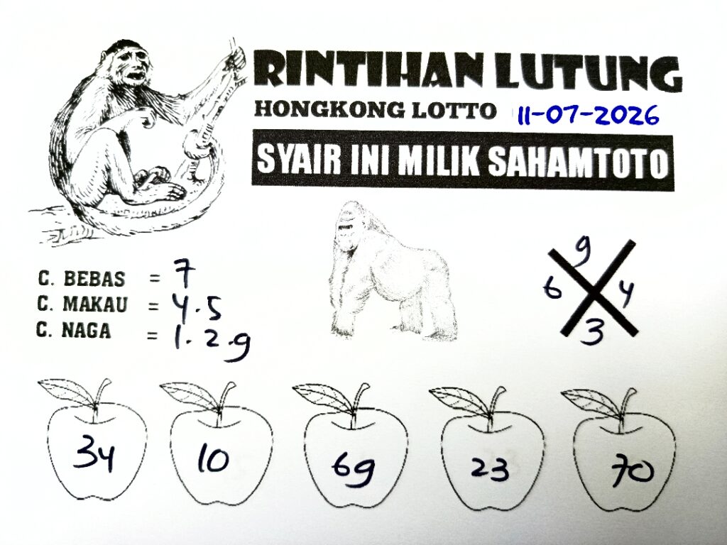 Syair Rintihan Lutung HONGKONG LOTTO Hari ini Sabtu ,11 Juli 2026