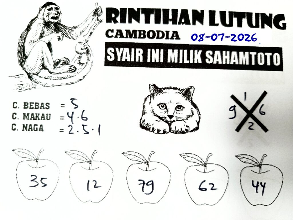 Syair Rintihan Lutung CAMBODIA Pools Hari ini Rabu, 08 Juli 2026