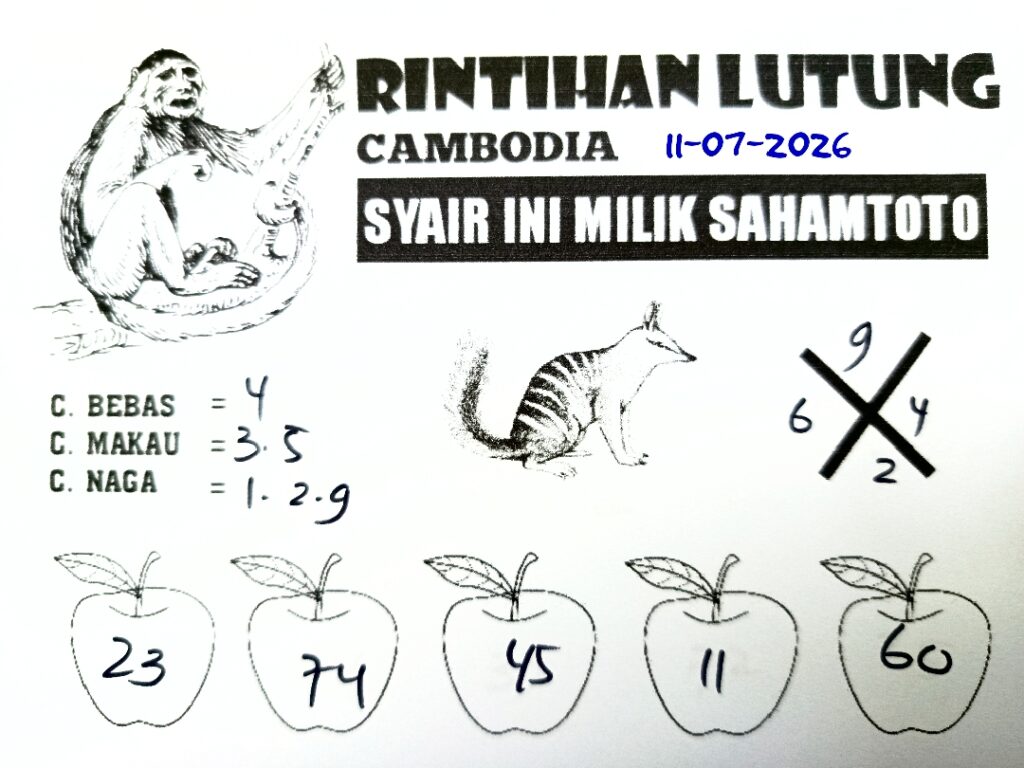 Syair Rintihan Lutung CAMBODIA Pools Hari ini Sabtu ,11 Juli 2026