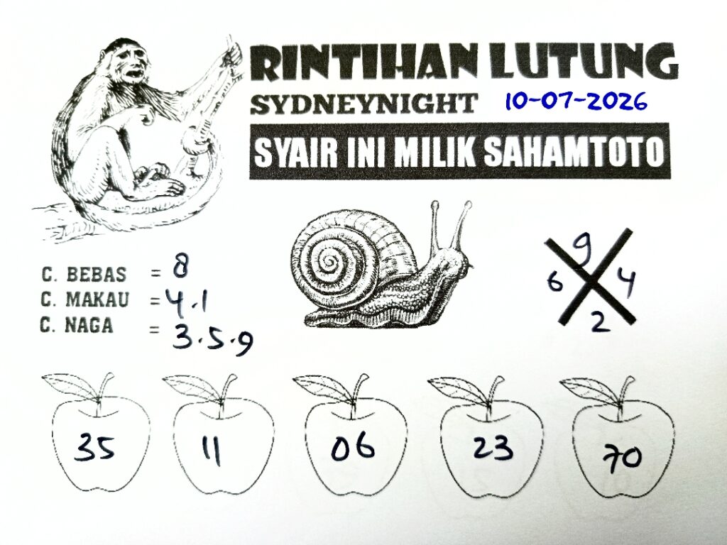 Syair Rintihan Lutung SydneyNight Hari ini Jumat ,10 Juli 2026