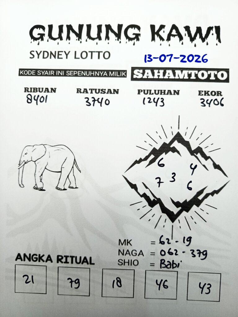 Syair Gunung Kawi SYDNEY LOTTO Hari ini Senin ,13 Juli 2026
