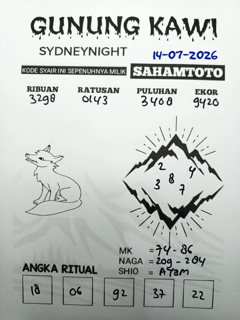 Syair Rintihan Lutung SydneyNight Hari ini Selasa ,14 Juli 2026