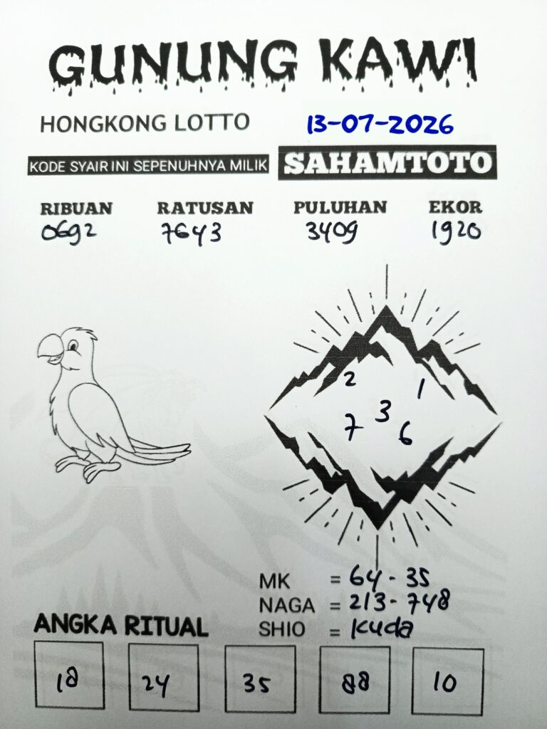 Syair Gunung Kawi HONGKONG LOTTO Hari ini Senin ,13 Juli 2026